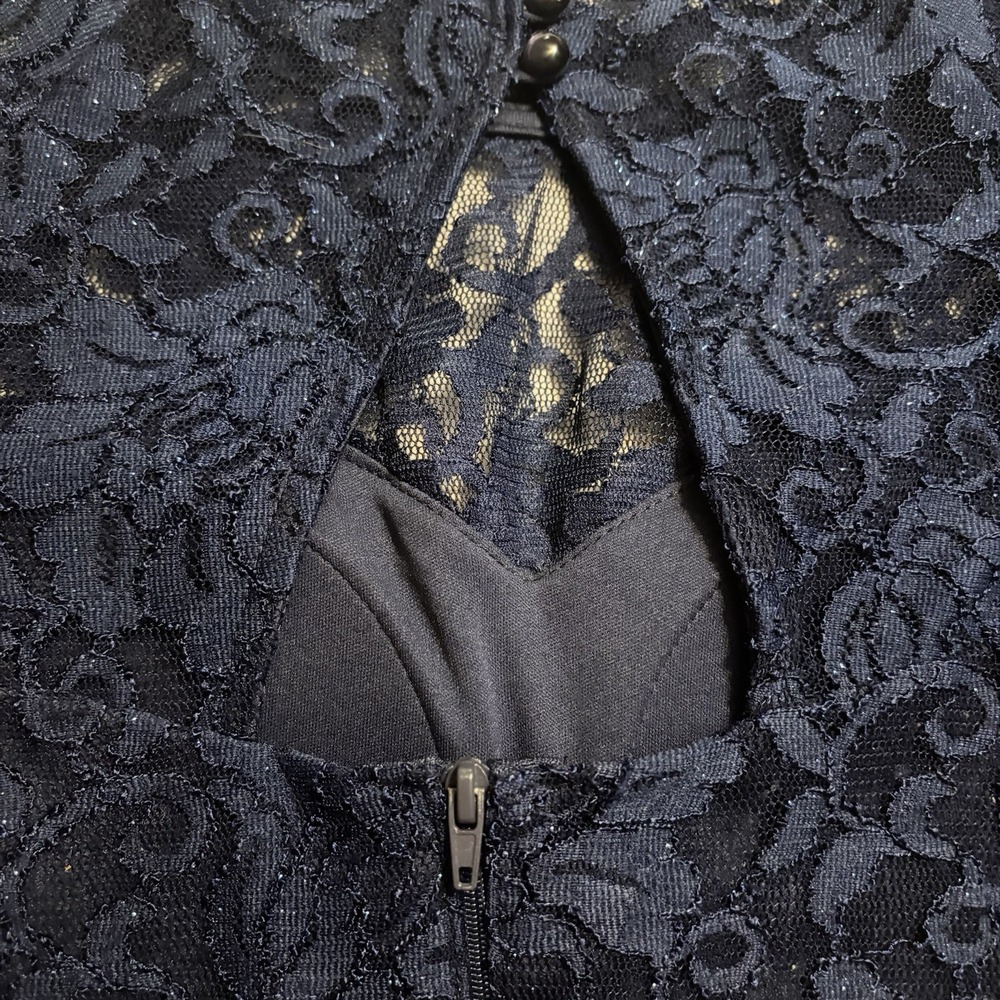 Sequin Heart Junior Miss Lace Crop Top 3 Built In Bra Blue‎ Sleeves Fairy Rave - Picture 8 of 9